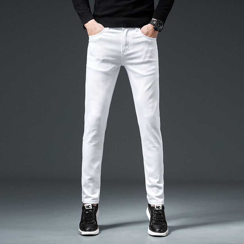 Jeans blancs pour hommes, pantalons en denim de coton, pantalons d'automne pour hommes, pantalons d'affaires, jeans de style classique pour hommes, pantalons en denim
