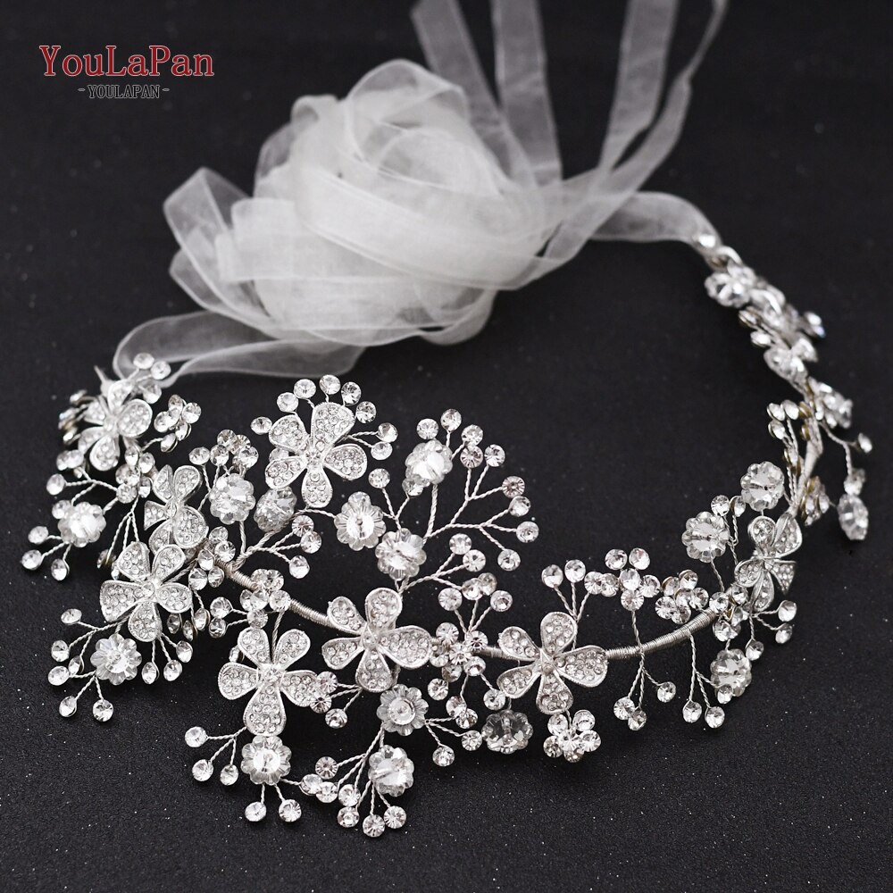 YouLaPan SH273 Princess Bridal Belt with Alloy Flower Rhinestone Applique Belts Women Belts with Diamonds Style Bridal Belt: ivory organza