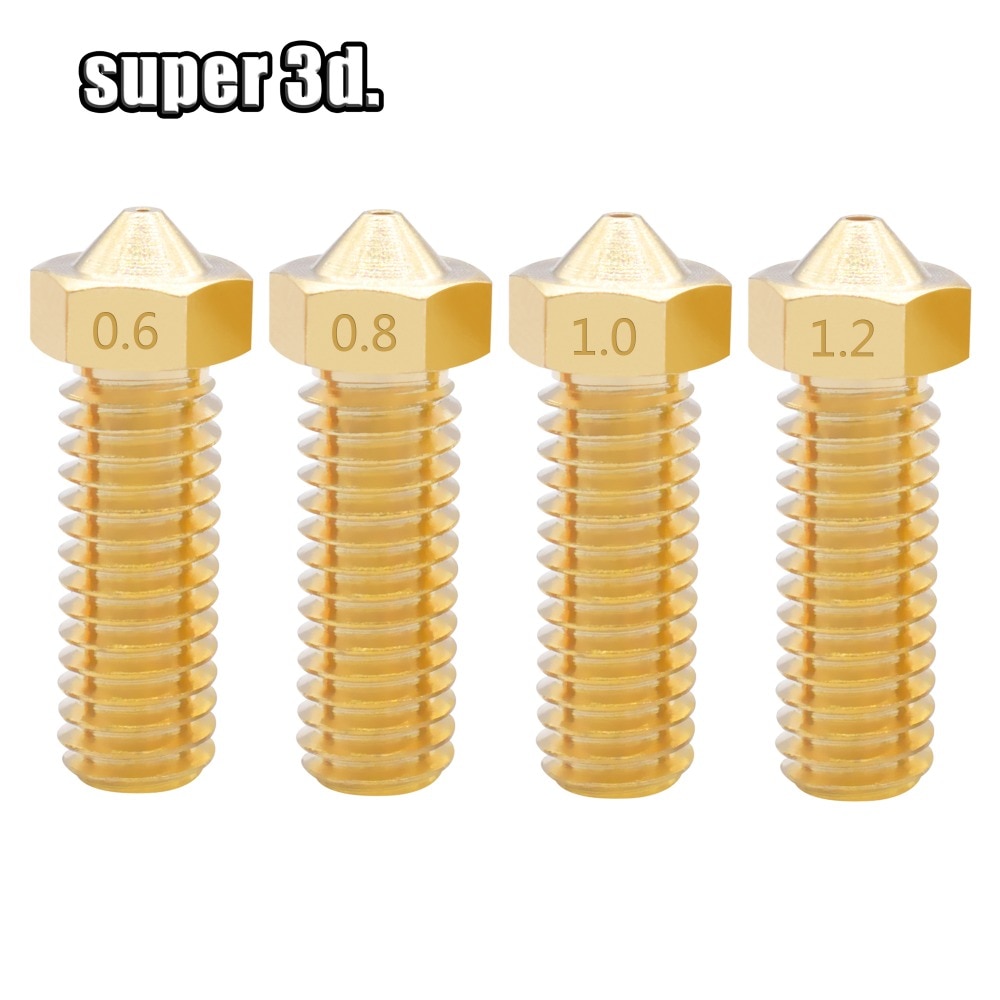 Boquilla de volcán de metal y latón, 2 uds., 0,4/0,6/0,8/1,0/1,2mm para impresoras 3D, piezas de boquilla extrusora alargadas de volcán hotend M6 de 1,75mm