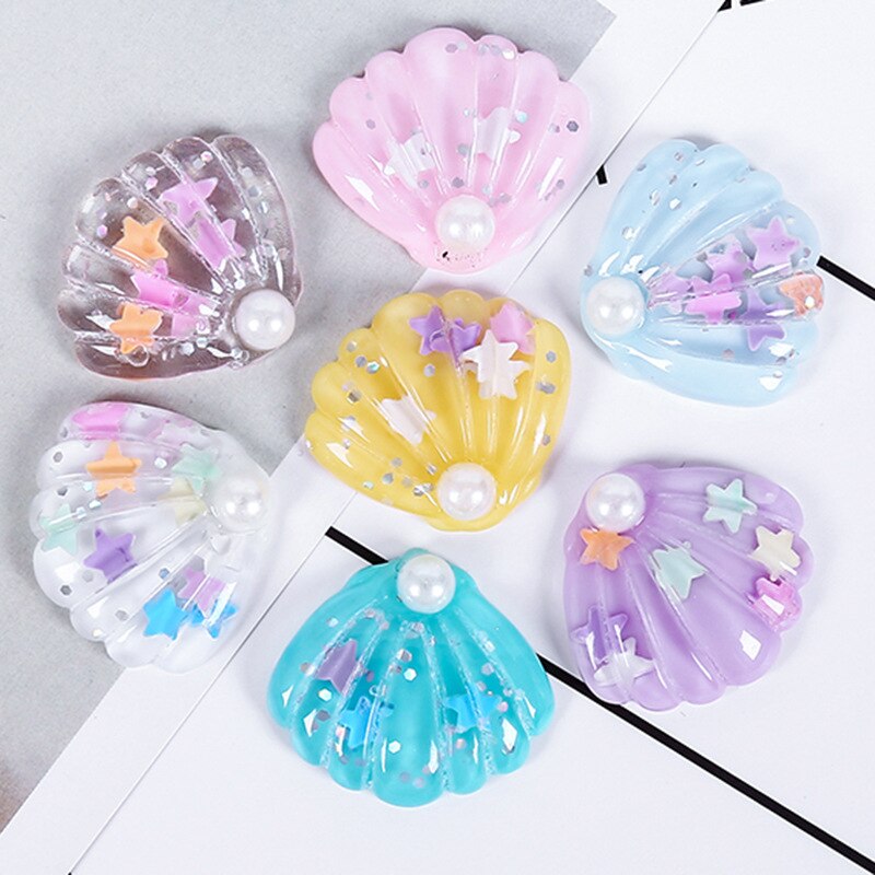 20 stk glitter ocean perle shell harpiks miniaturer diy håndværk kunst boligindretning tilbehør telefon shell patch kunstmaterialer