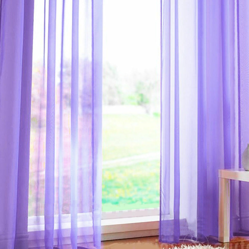 1pc Tulle Door Window Curtain Modern Voile Pure Color Drape Panel Sheer Scarf Valances Room Curtains For Bedroom Living Room: Purple
