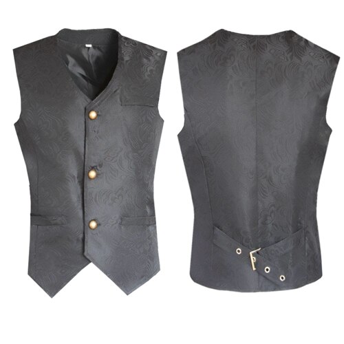 Gentleman Vintage kamizelka kamizelka wiktoriański czarny mężczyźni Steampunk Gothic żakardowe męskie wesele kostium dla mężczyzn Blazer garnitur: Black / S