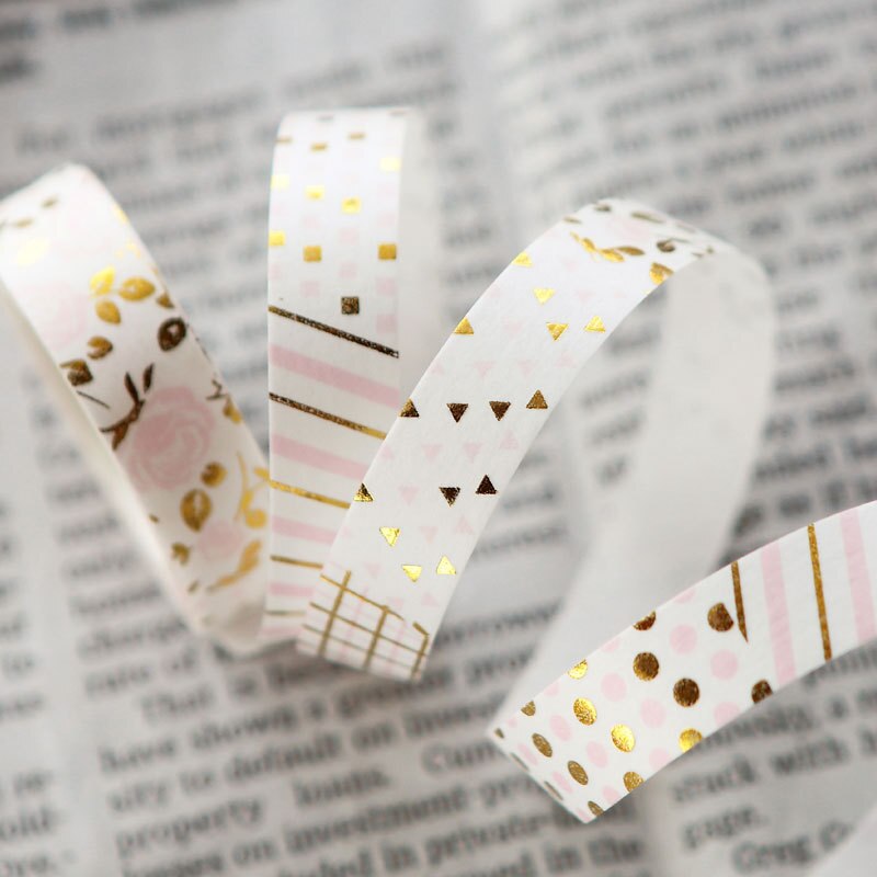 Golden Pink Foil Paper Japanese Masking Washi Tape Decorative Adhesive Tape Decora Diy Scrapbooking Sticker Label Stationery