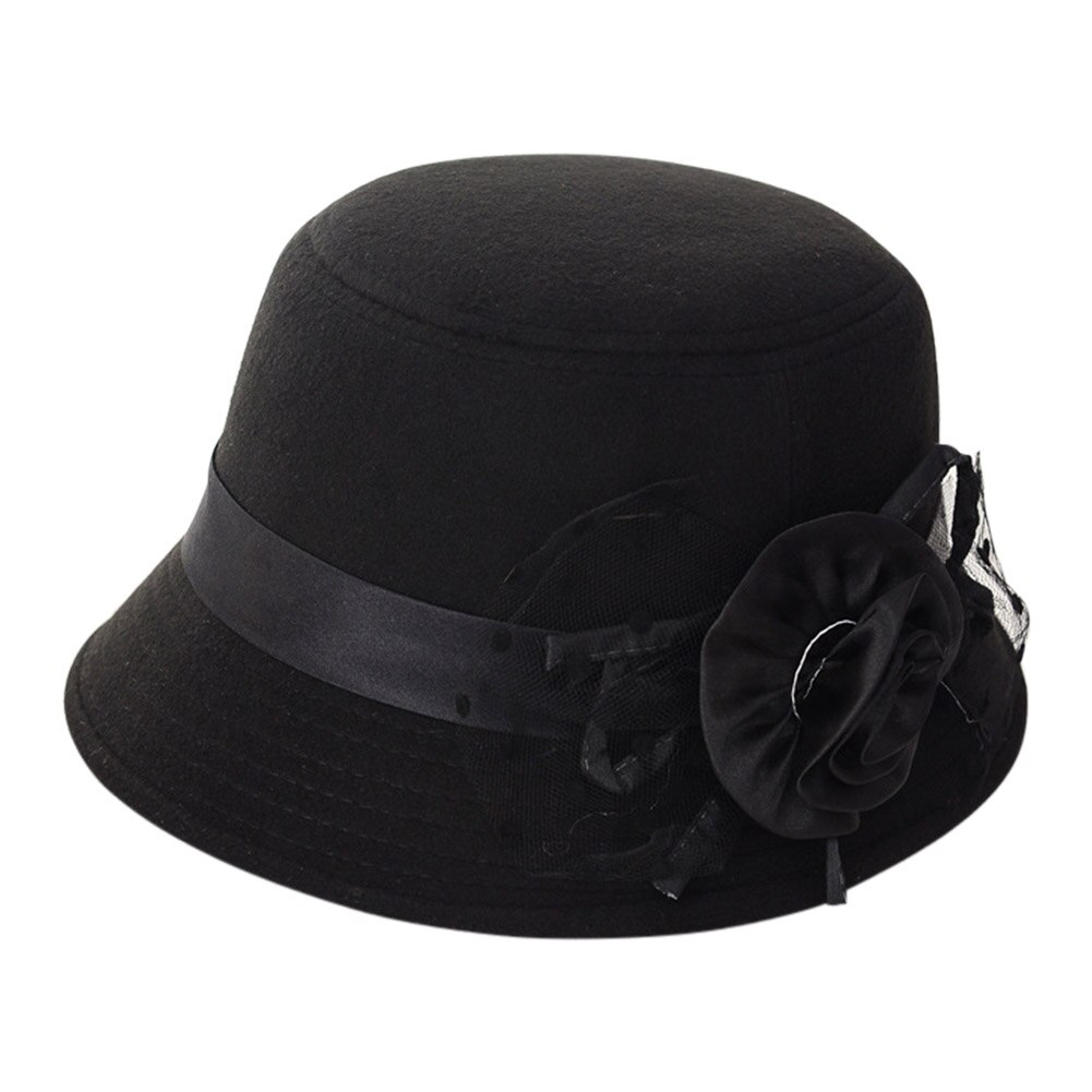 Sombrero Fedora Vintage de lana de imitación para mujer, gorra de cubo cálida, , con lazo, dg88