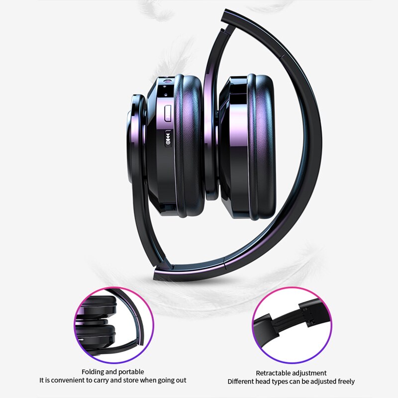 Draadloze bluetooth-headset voor telefoon, bluetooth-koptelefoon 5.0 met led-licht, bas, stereo voor pc, mobiele telefoon