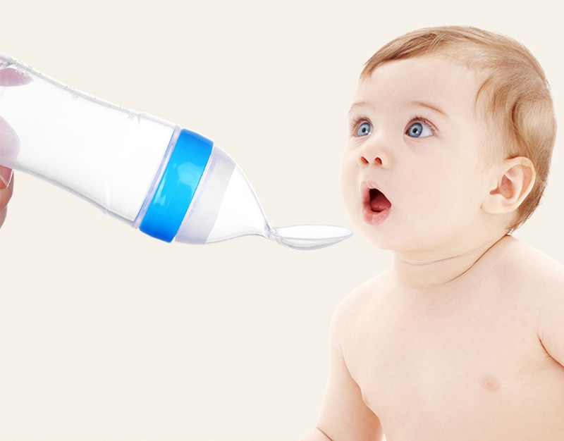 90ml cuillères à presser pour bébé, biberon en silicone, cuillère d'entraînement, céréales pour nourrissons, complément alimentaire, vaisselle sûre