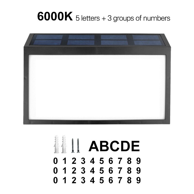 House Number Led Solar Lamp Waterproof Door Address Digits Plate Plaque Mailbox Solar Wall Lamp Lawn Lamp House Number Light: 6000k 5 letters