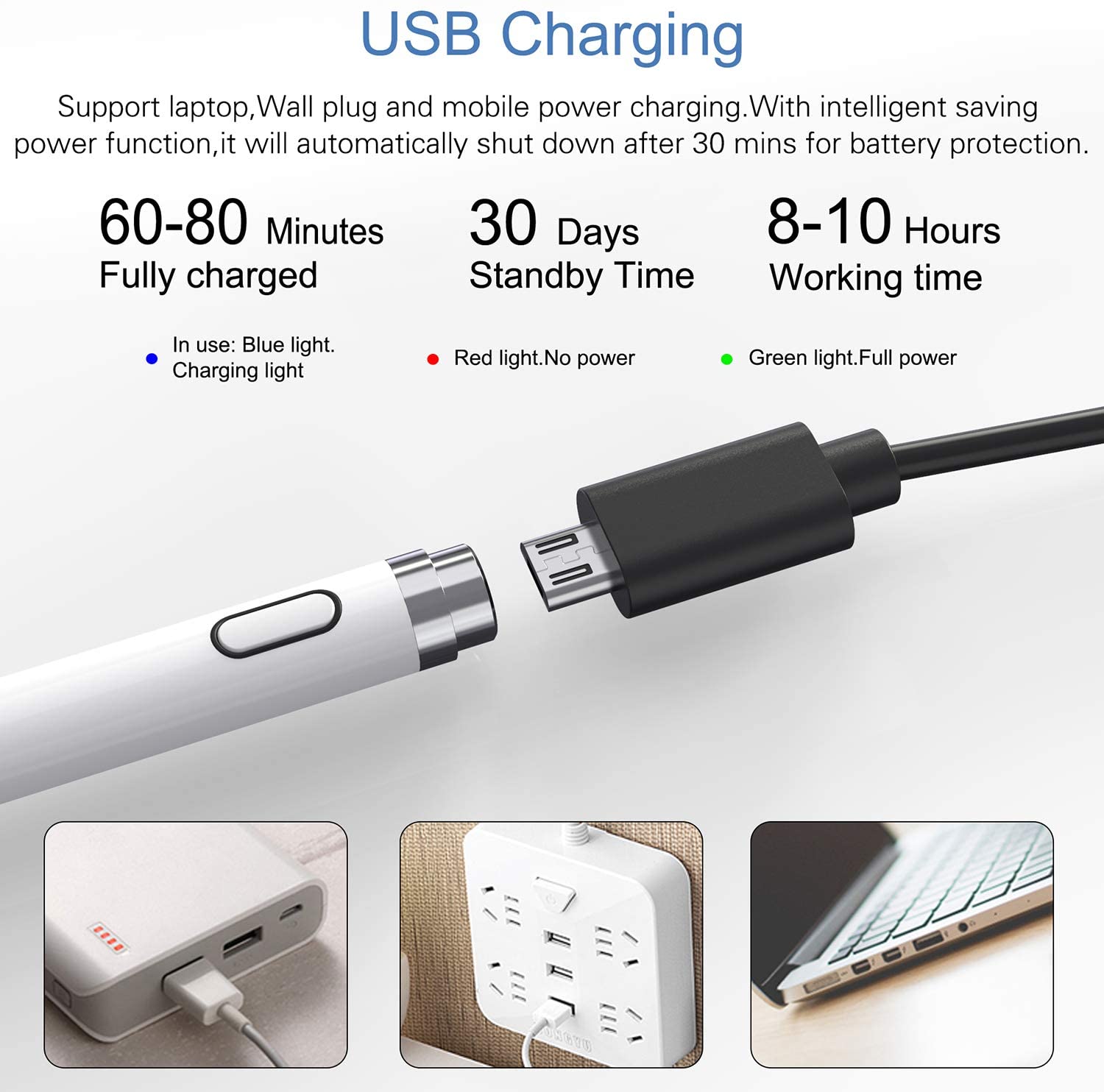 Lápiz óptico activo Compatible con iOS y Android, lápiz de pantalla táctil para iPad con función táctil Dual, recargable, dibujo Stylus