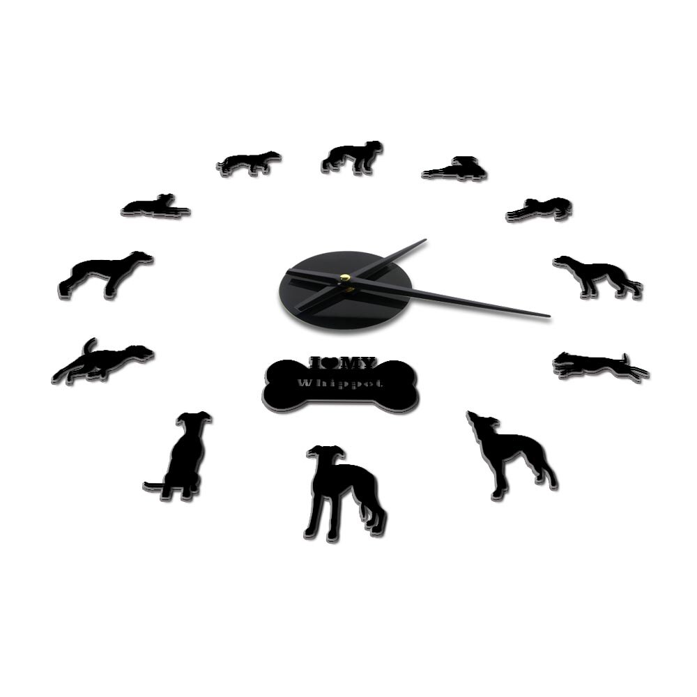 Oversized Whippet Dog Portrait 3D Acrylic DIY Wall Clock Italian Greyhound Canine Animal Mirror Effect Wall Stickers Clock Watch