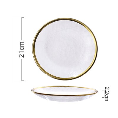 Fashion gold rim glass dinner plate transparent Dessert bowl Western dish  creative salad tray fruit plate dinnerware sets