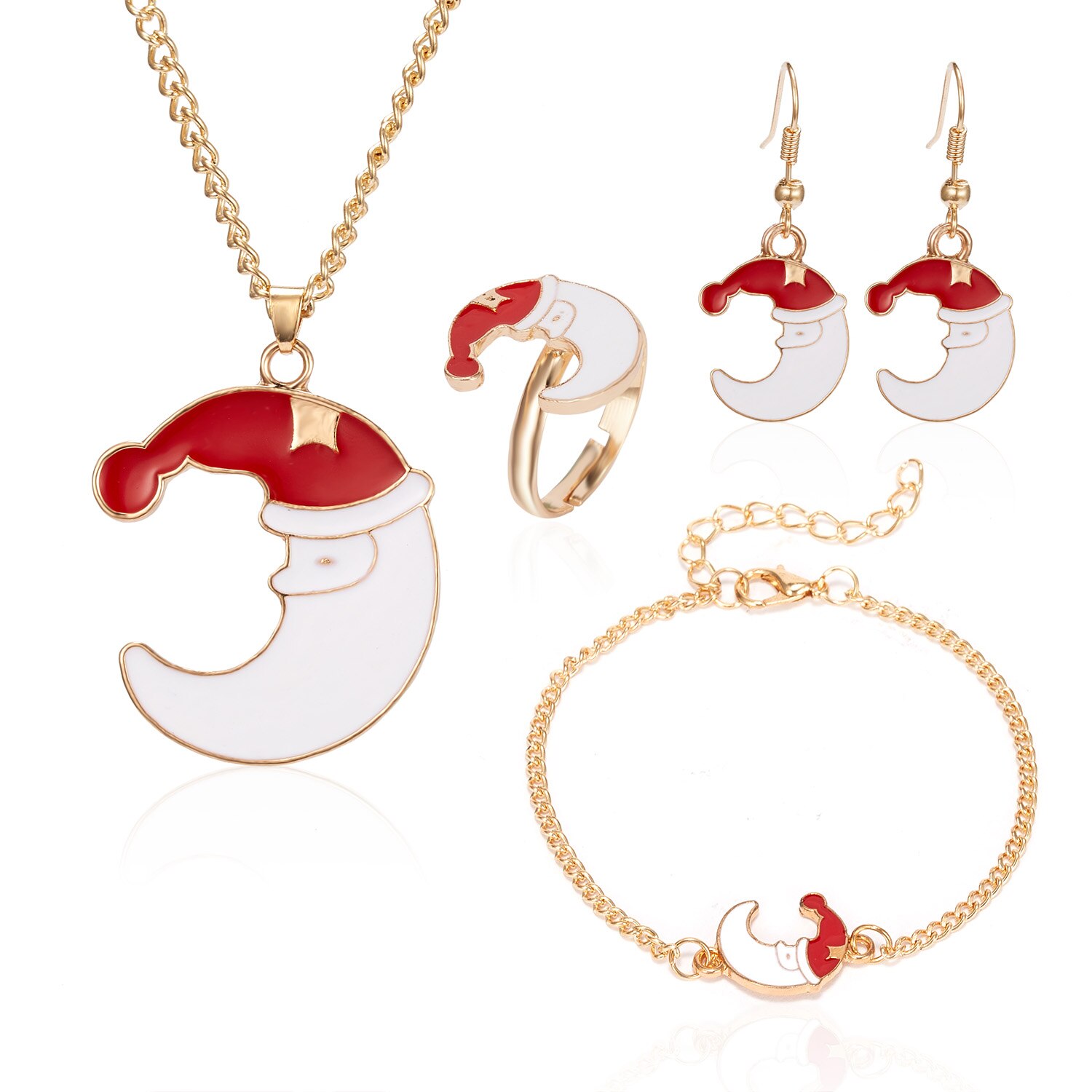 4 pçs/set novo natal encantos pingentes conjunto de jóias árvore natal cervos sinos papai noel brincos colar pulseira anel presente: JS17Y060M3