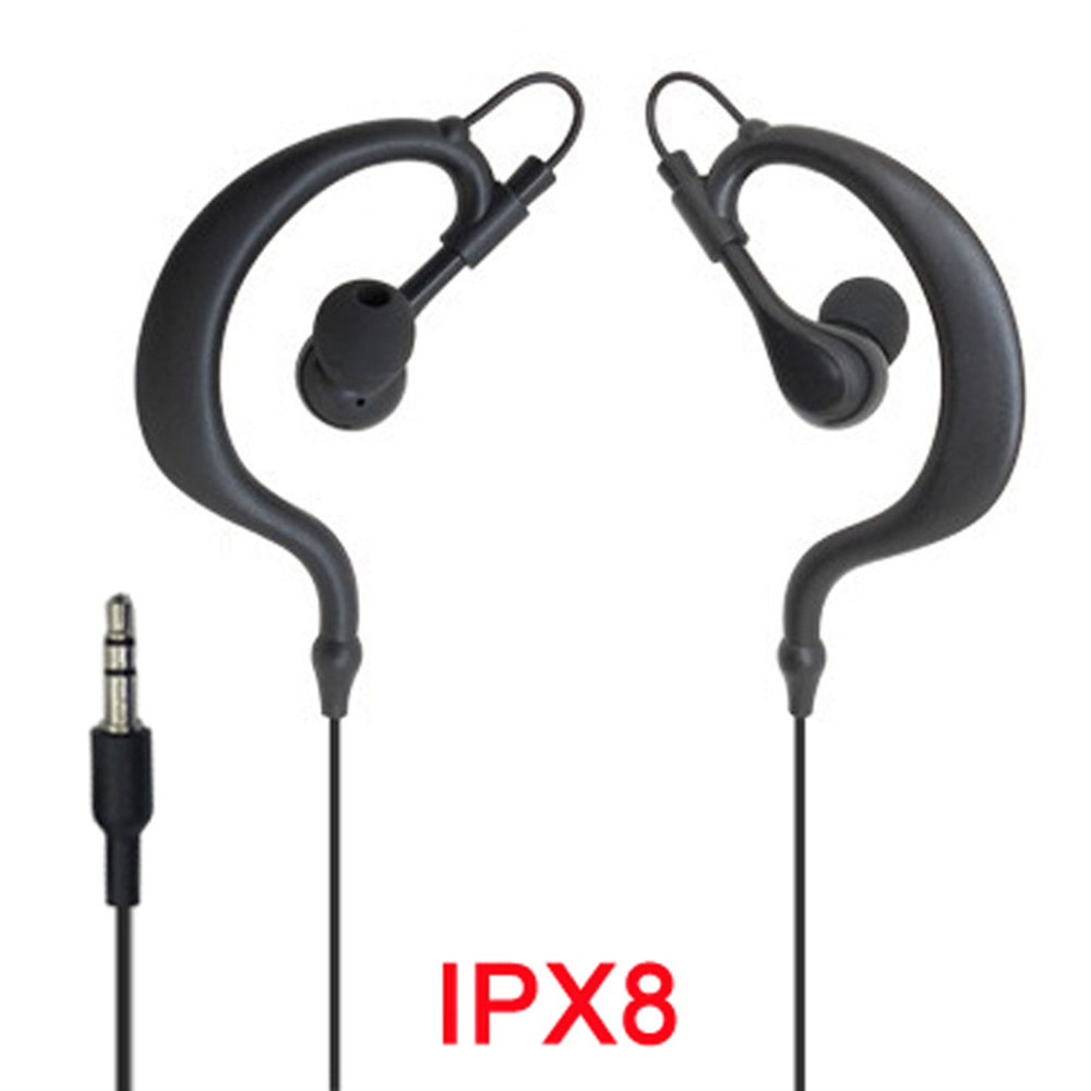 Cuffie auricolari impermeabili tipo  mp3 con gancio auricolare, lettore musicale, per nuoto e immersioni 3.5mm ipx 8: Nero
