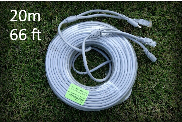 20m/66ft ethernet-kabel  rj45 +  dc power cat 5/ cat -5e forlengelse cctv nettverkskabel lan-kabel for ip kamera nvr system