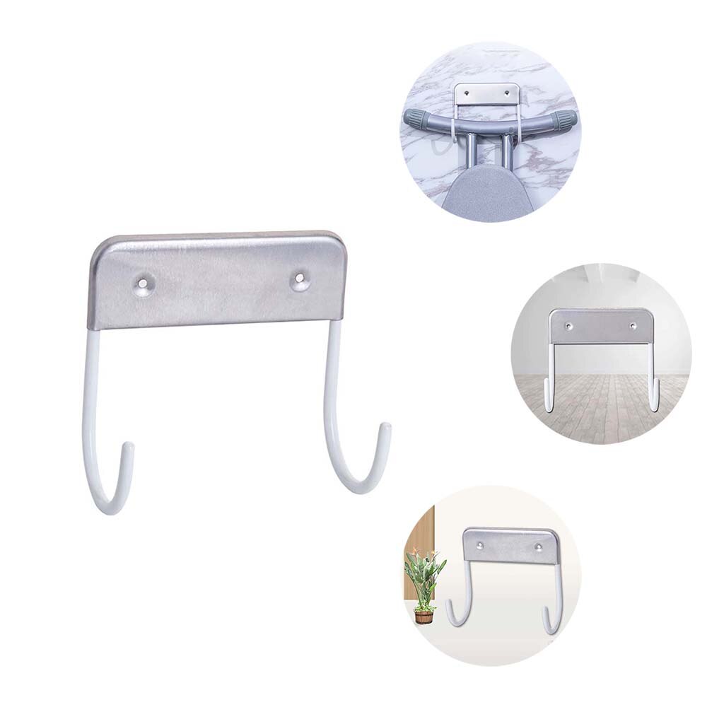 Electric Iron Rack Hanger Double Hook Stainless Steel Ironing Board Hotel Iron Laundry Rooms Storage Wall Organizer: White