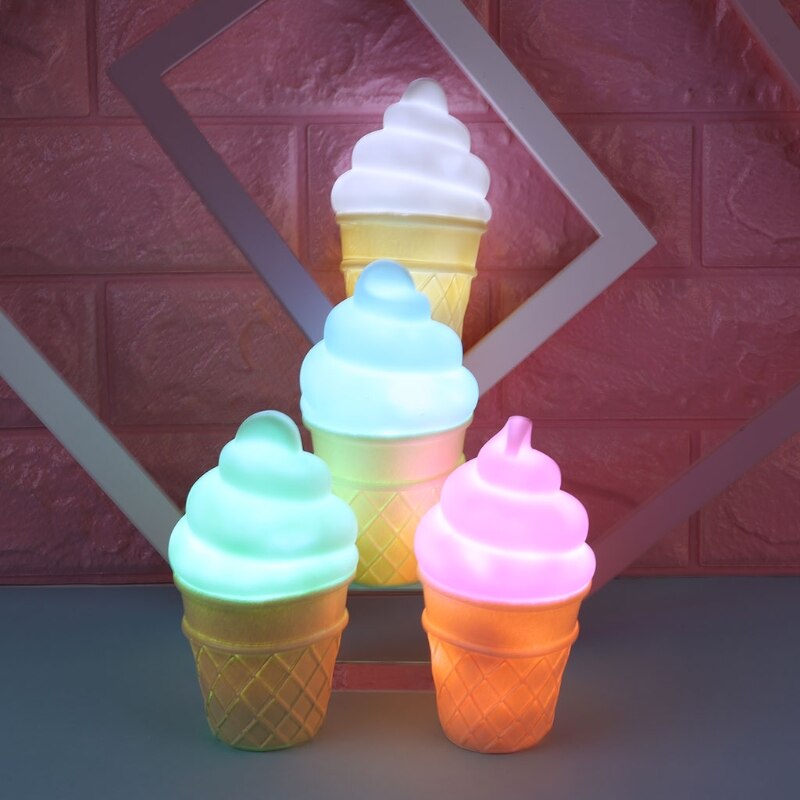 Novelty Ice Cream Cone Shaped Night Light Desk Table Lamp Kids Children Decor