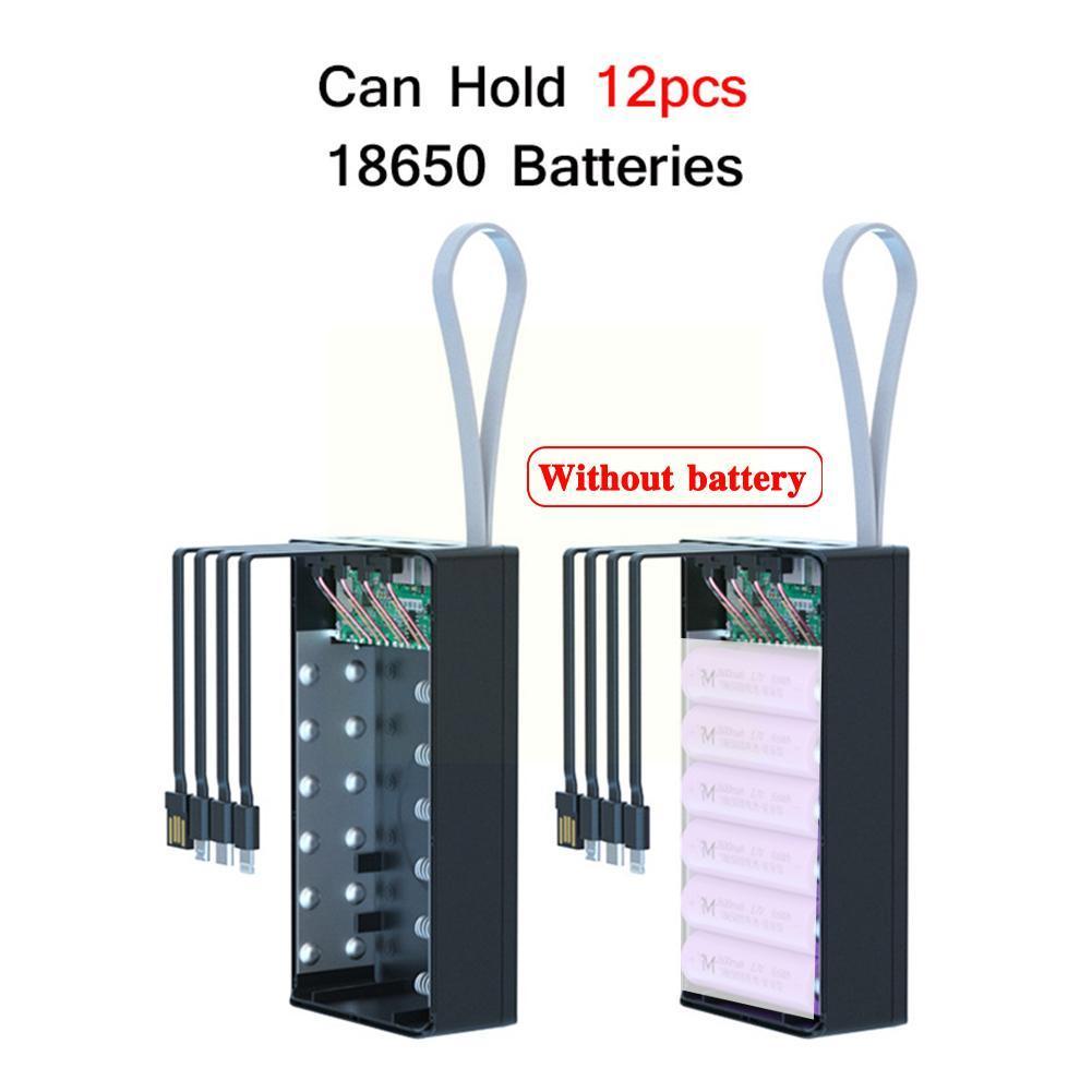 12*18650 Batterij Opbergdoos Met 4 Kabel Pd Snelle Qi Battery Charger Box Opladen 18650 Draadloze Power Bank houden N0k9