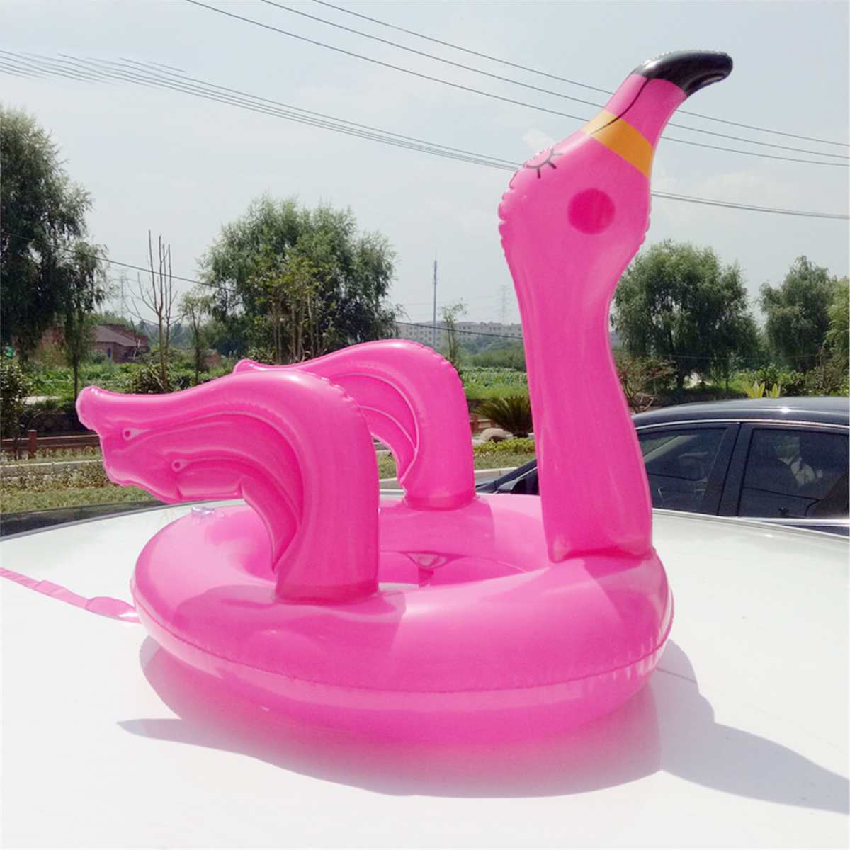 Opblaasbare Flamingo Hoofd Hoed Met 4Pcs Toss Ringen Draagbare Water Spel Voor Familie Party Roze Pvc Materiaal Zwembaden & leuk Speelgoed