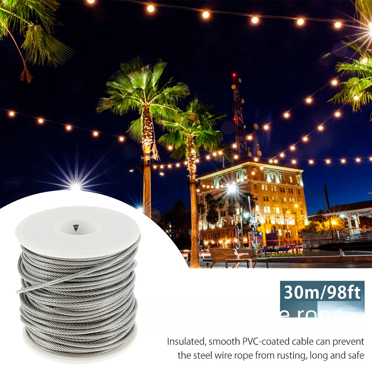 Stainless Steel Wire Rope For Cable Railing Balcony Railing Stair Railing Outdoor Garden Farm Fence Deck Railing System 15/30m