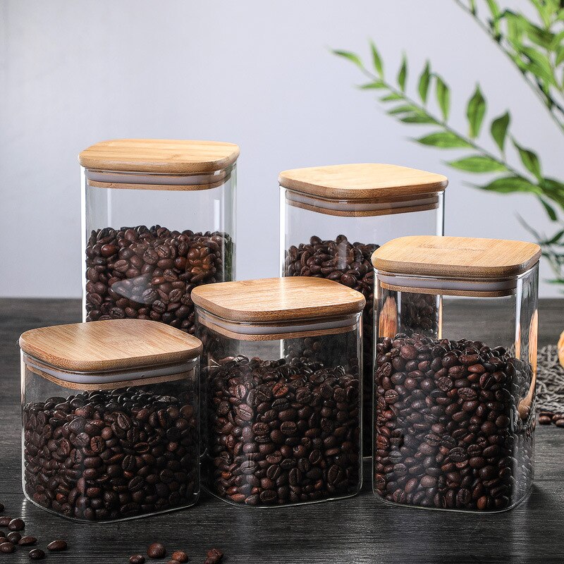 Factory Square Transparent Glass Sealed Storage Tank Seasoning Storage Bottles Milk Powder Candy Coffee Bean Jars