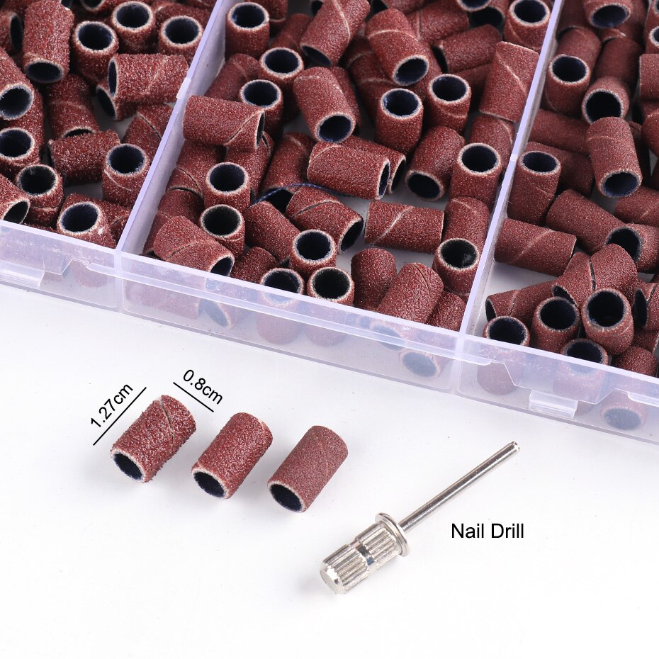 210pcs/Box Sanding Cap Bands For Electric Manicure Machine 180/120/80 Grit Nail Drill Grinding Bit Files Pedicure Tool Set