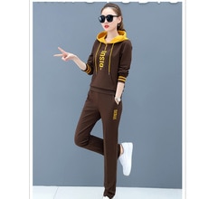 Vrouwen Winter Mode Splicing Leisure Outdoor Running Warm Sport Pak Contrast Streep Hooded Trui Fitness 2 Stuk set