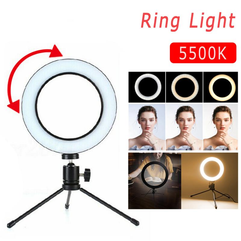 Fotografie Led Selfie Ring Licht 16/20 Cm Dimbare Camera Telefoon Ring Lamp 8 "/6" Met tafel Statieven Voor Make Video Live Studio