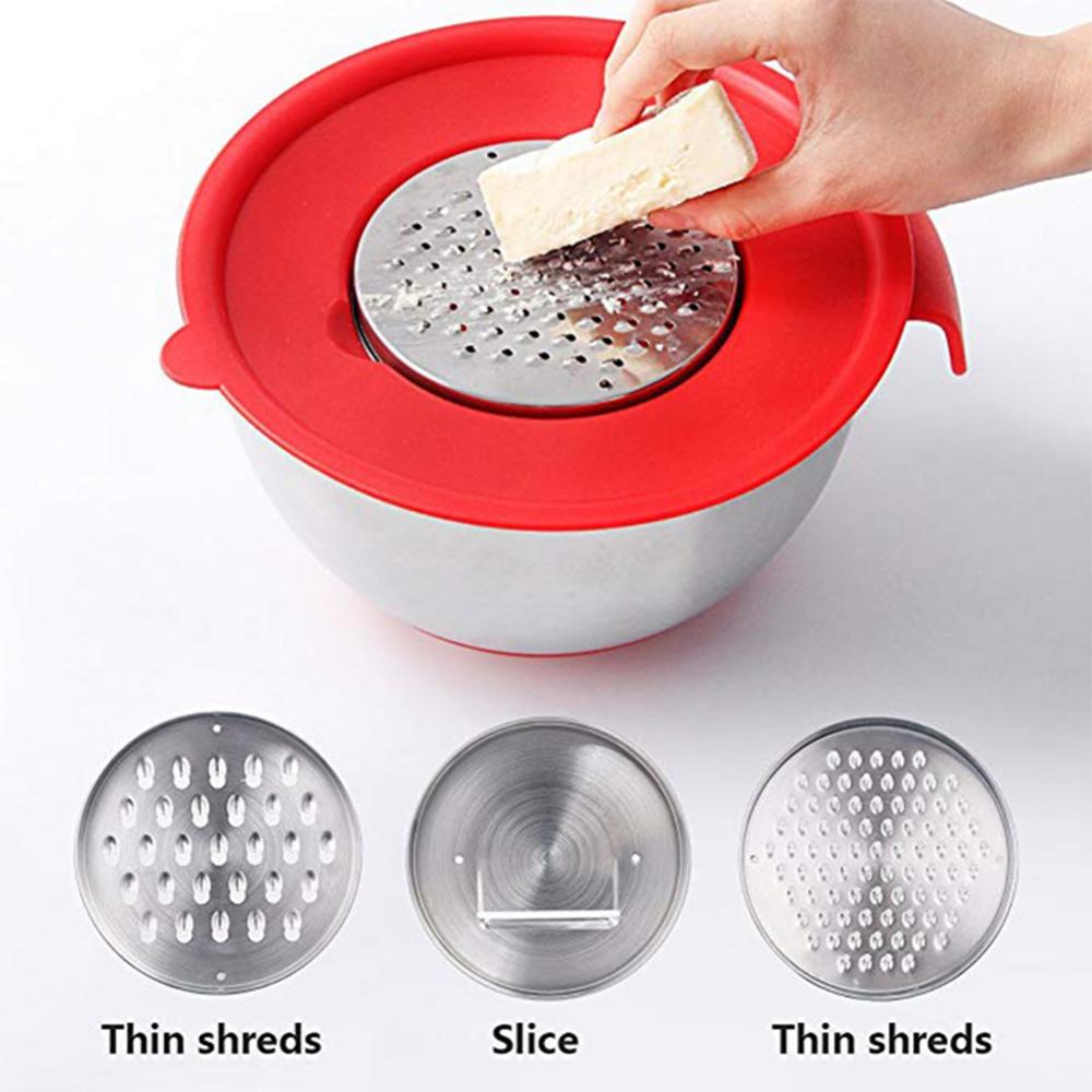 Cuencos para mezclar con tapas, de acero inoxidable, rallador multiusos, contenedor de alimentos, vajilla