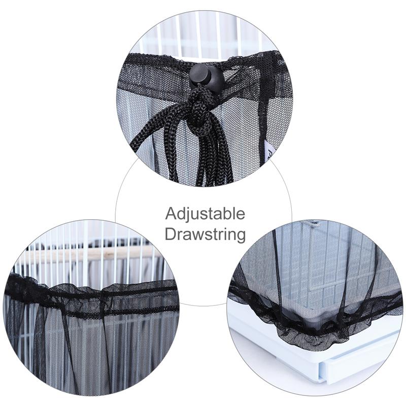 Jaula para pájaros y mascotas, atrapamoscas de semillas, protector ajustable de concha, falda, trampas, cesta, suministros para Paet, cubierta de jaula