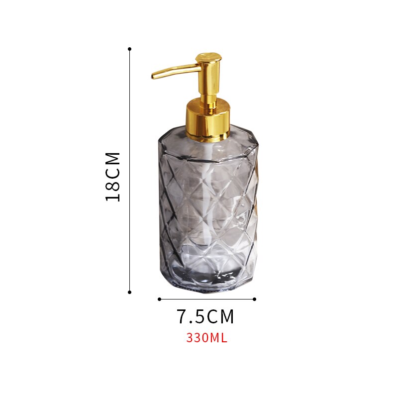 Nordic Stijl Licht Luxe Glazen Lotion Fles Handdesinfecterend Druk Fles Badkamer 330Ml Zeepdispenser Badkamer Accessoires Set: grey diamond