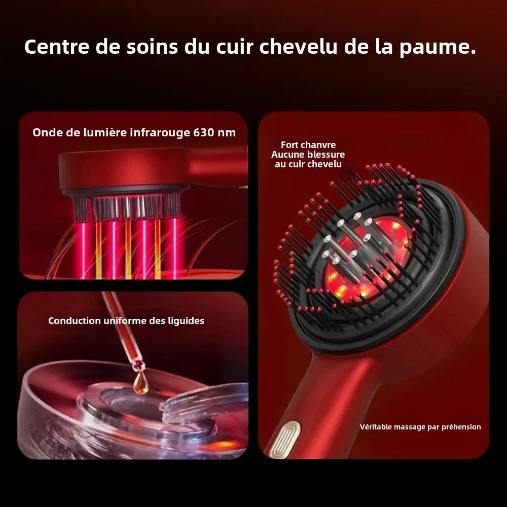 Peigne de Massage électrique à tête vibrante à lumière rouge, applicateur d'huile, brosse nourrissante pour le cuir chevelu, Anti-perte de cheveux