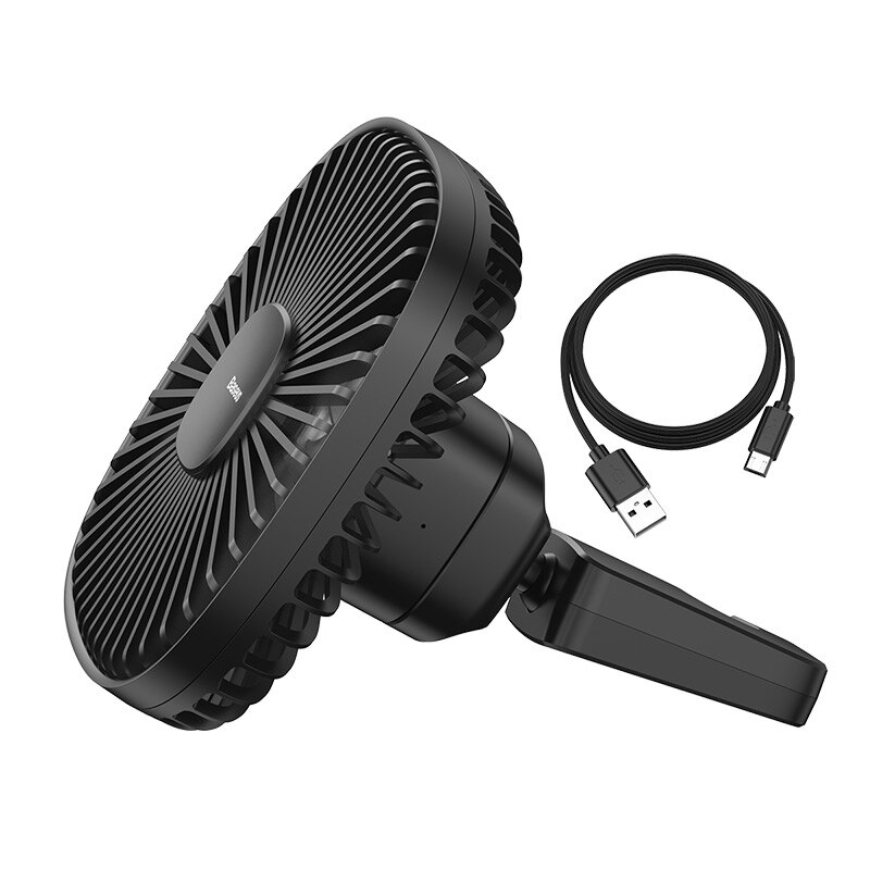 Baseus Magnetic Car Air Cooling Fan 360 Rotation Back Seat Cooler Fan With 1000mAh Battery For Auto Air Conditioner Cooler Fan: Black