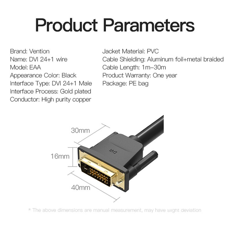Vention dvi kabel dvi  d24+1 kabel dvi til dvi kabel hann til hann videokabel 3m/1m/2m 5m til datamaskin projektor bærbar tv-skjerm