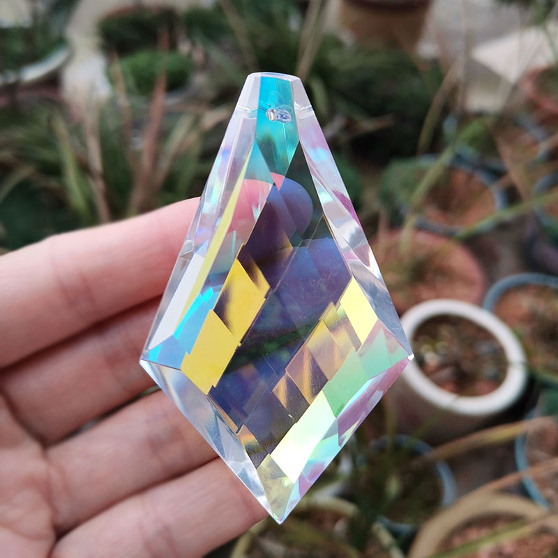 76mm Rainbow Maker Suncatcher Crystal Prisms Chandelier Parts Chakras Hanging Sun Catcher DIY Decor Craft Garden Decoration