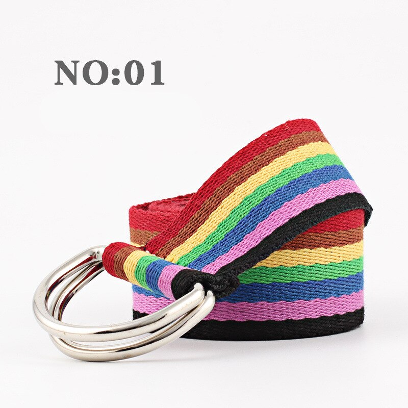 Frauen Neue Doppel Ring Leinwand Gürtel Streifen einfarbig Teenager Junge Mädchen Studenten Jeans Gürtel Lässig Band 125cm: Nein.01