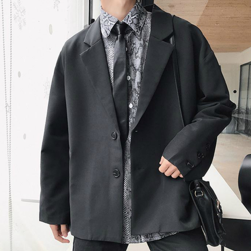 Chaquetas para hombres solo Breasted bolsillos Unisex parejas suelto-Encuentro de Harajuku de la calle de ocio para Hombre Trajes Chic suelto