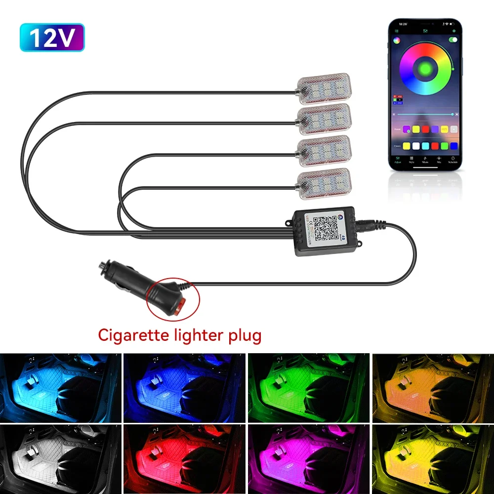Neon Auto LED-binnenverlichting RGB Omgevingslichtset met APP Draadloze bediening LED Auto Sfeer Decoratieve Lamp: Blauw