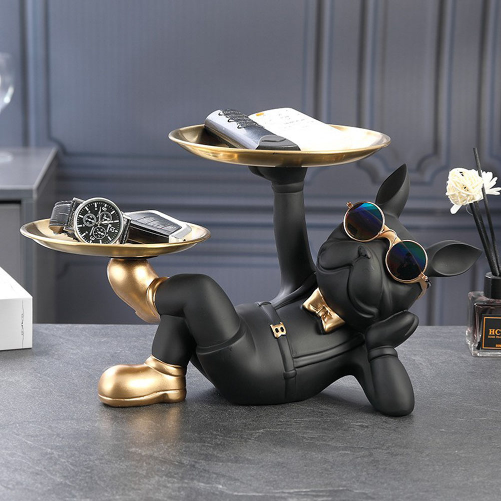Estatua de perro de resina para decoración de sala de estar, escultura de perro, bandeja de mesa, adornos, estatuilla de Bulldog Francés para decoración de escritorio Interior del hogar