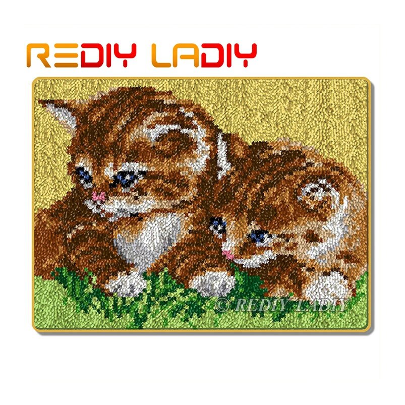 Matta med låskrok gör din egen matta sovande katt virkkudde gör-det-själv matta matta akrylgarn tryckt canvas hobby & hantverk: Zd571