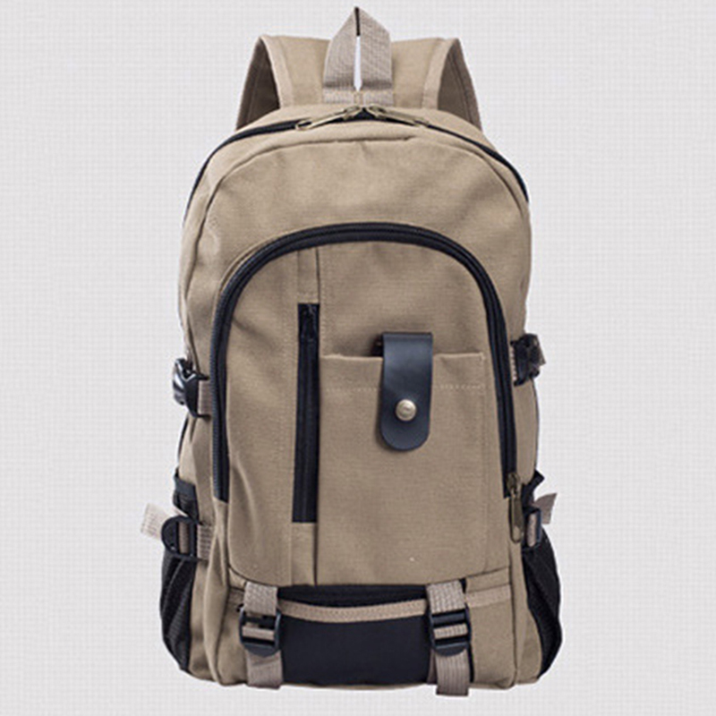 Mannen Canvas Rugzak Grote Capaciteit Schooltas Explosie Effen Kleur Rugzakken Mode Toevallige Reizen Sport Rugzak: dark khaki