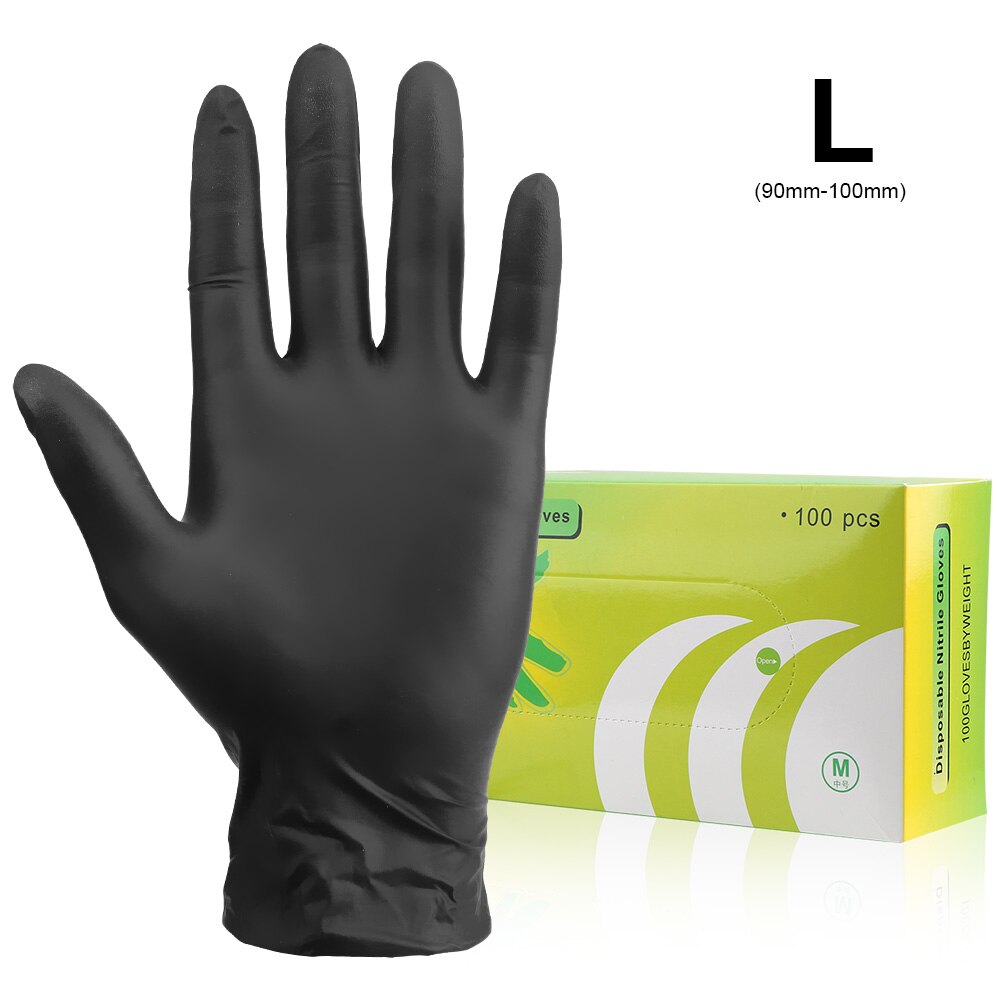 100 unid/set guantes de nitrilo desechables antideslizantes guantes de látex desechables impermeables espesar guantes de jardín/Cocina/lavavajillas: Black L