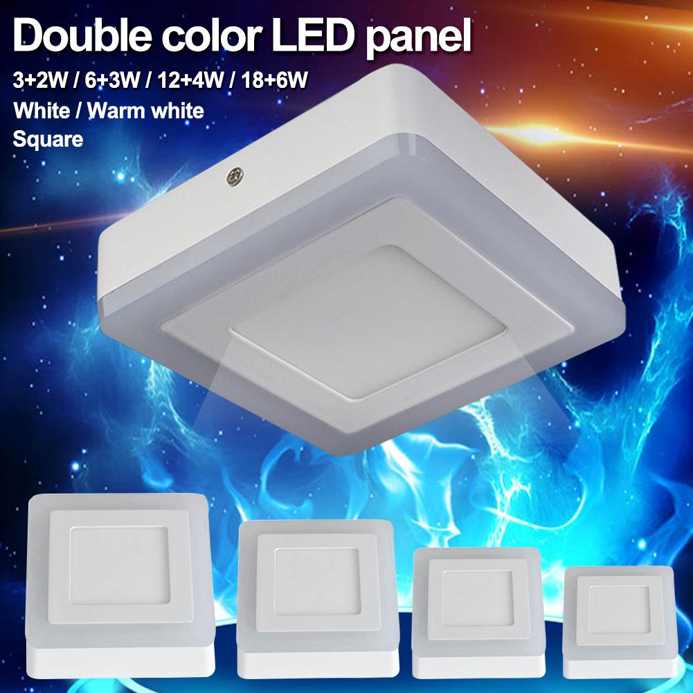 Firkantet dobbelt farve led panel lampe overflade loft væg stuer lys 85-265v metal+akryl kontor aluminium skal spisestue