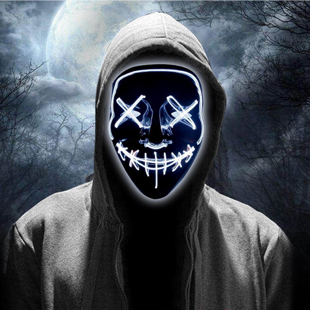 Disfraz de Halloween de miedo máscara de poder LED para iluminar la cara decoración de la mascarada 4 colores seleccionar máscara intermitente LED