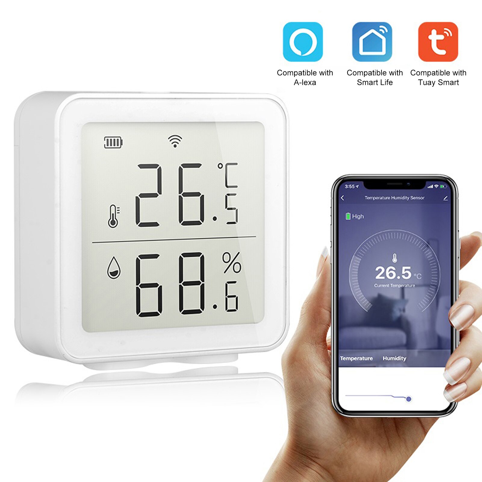 Tuya WIFI Intelligent Thermostat Sensor Wireless Temperature Sensor Home Automation Scene System Compatible with Alexa Smart