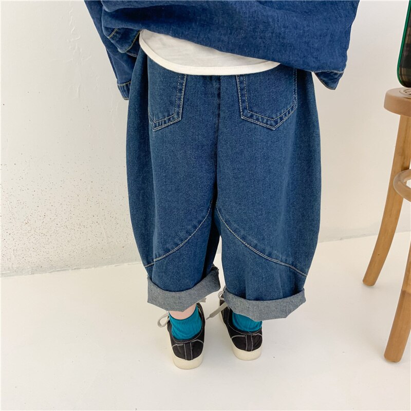 Spring Autumn boys and girls baggy jeans unisex children cotton soft loose denim pants 2-7Y