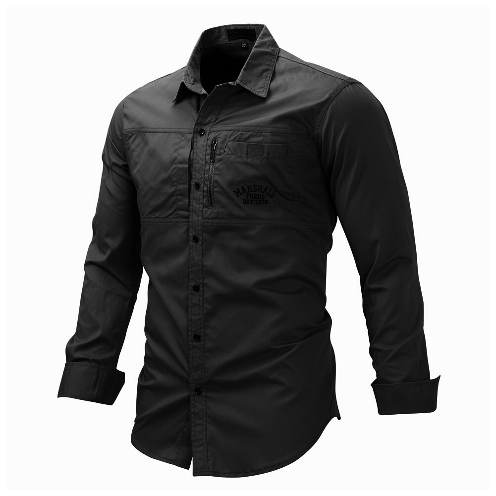 Lente Herfst Mannen Shirt Lange Mouw Effen Kleur Revers Rits Shirt Outdoor Casual Shirt Grote Maat ALS88: M / Zwart