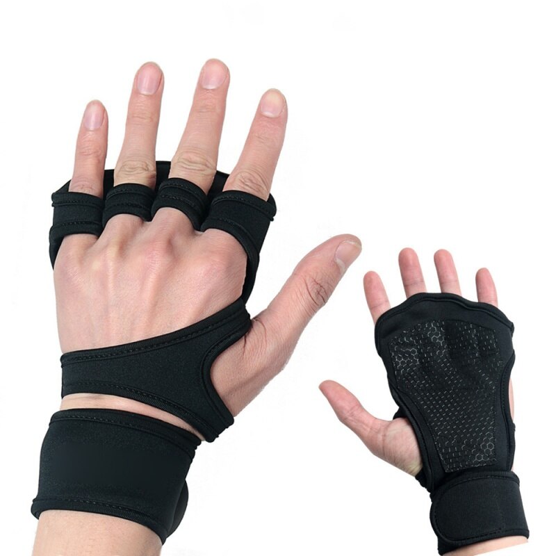 Deportes Fitness gimnasia agarre mano Palma Protector 1 par Fitness guantes entrenamiento medio dedo guantes Fitness bueno