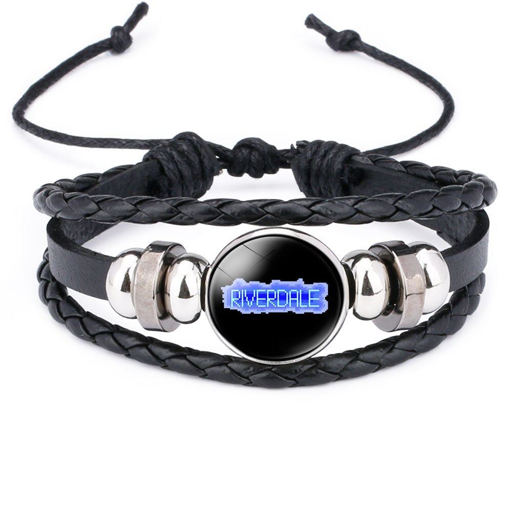 Riverdale-pulsera de cuero multicapa con de Riverdale, joyería para hombre, brazalete de cuentas, cabujón de cristal: 3