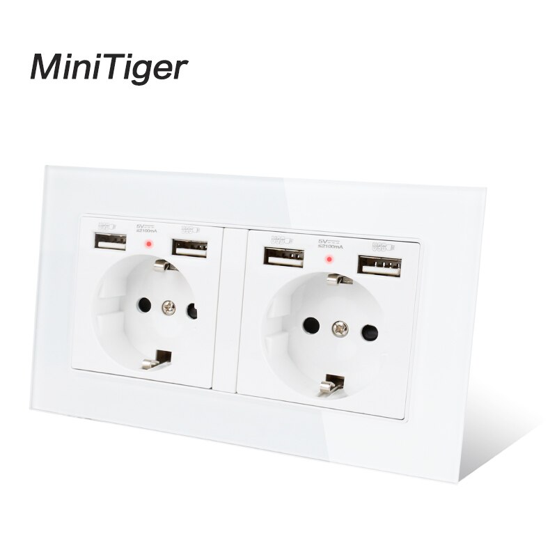 Minitiger 2 jengi venäjä espanja eu standardi pistorasia 4 usb -latausportilla piilotettu pehmeä led -ilmaisin kristallilasipaneeli