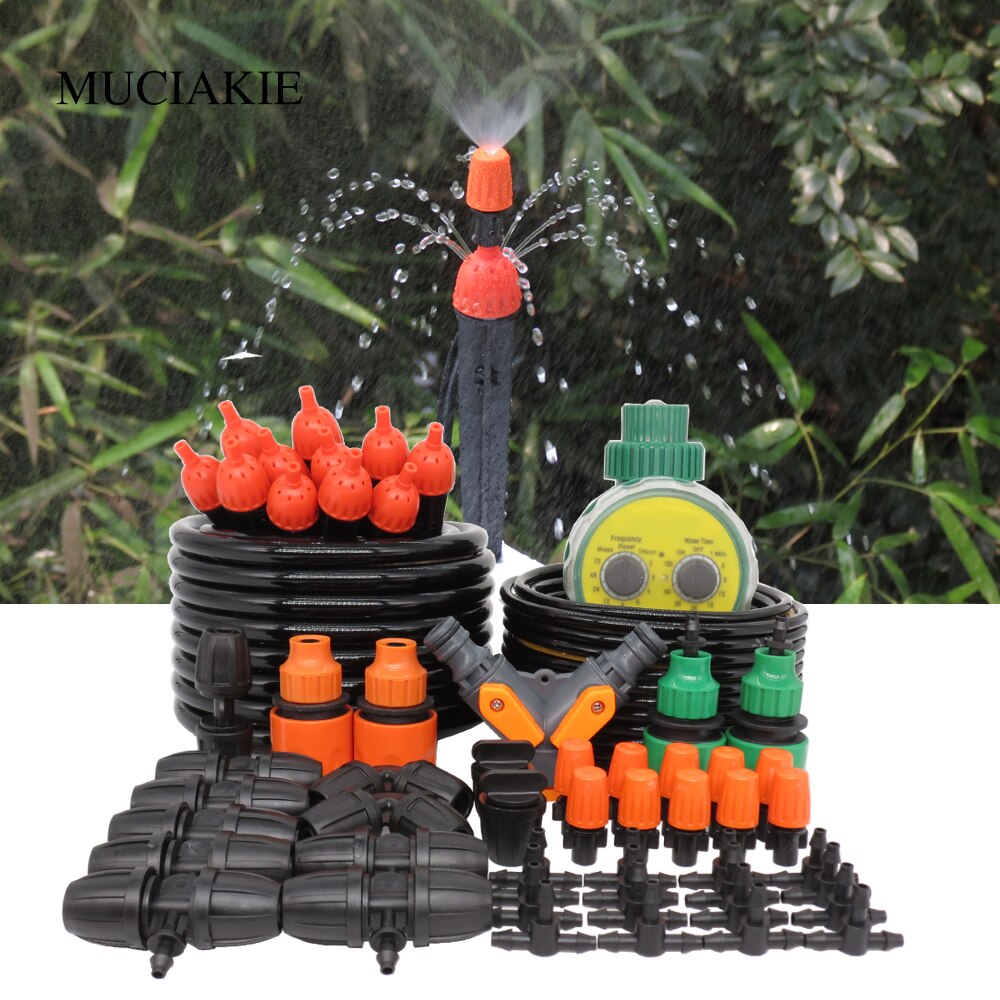 Muciakie 30m 8/11mm 4/7mm slang micro water irrigatiesysteem tuin timer spray zelf water gevende kits met verstelbare druppelaar