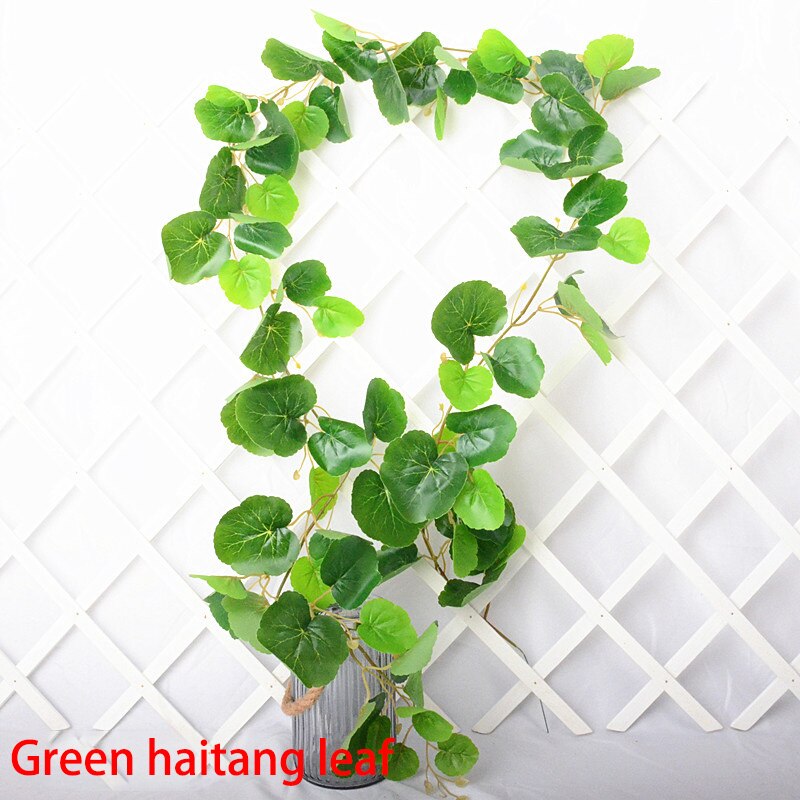 1 Pcs Green Flower Vine Sweet Potato Vine Green Leaf Vine Artificial Flower Air Conditioning Loft Fence Winding Green Leaf: Green haitang leaf